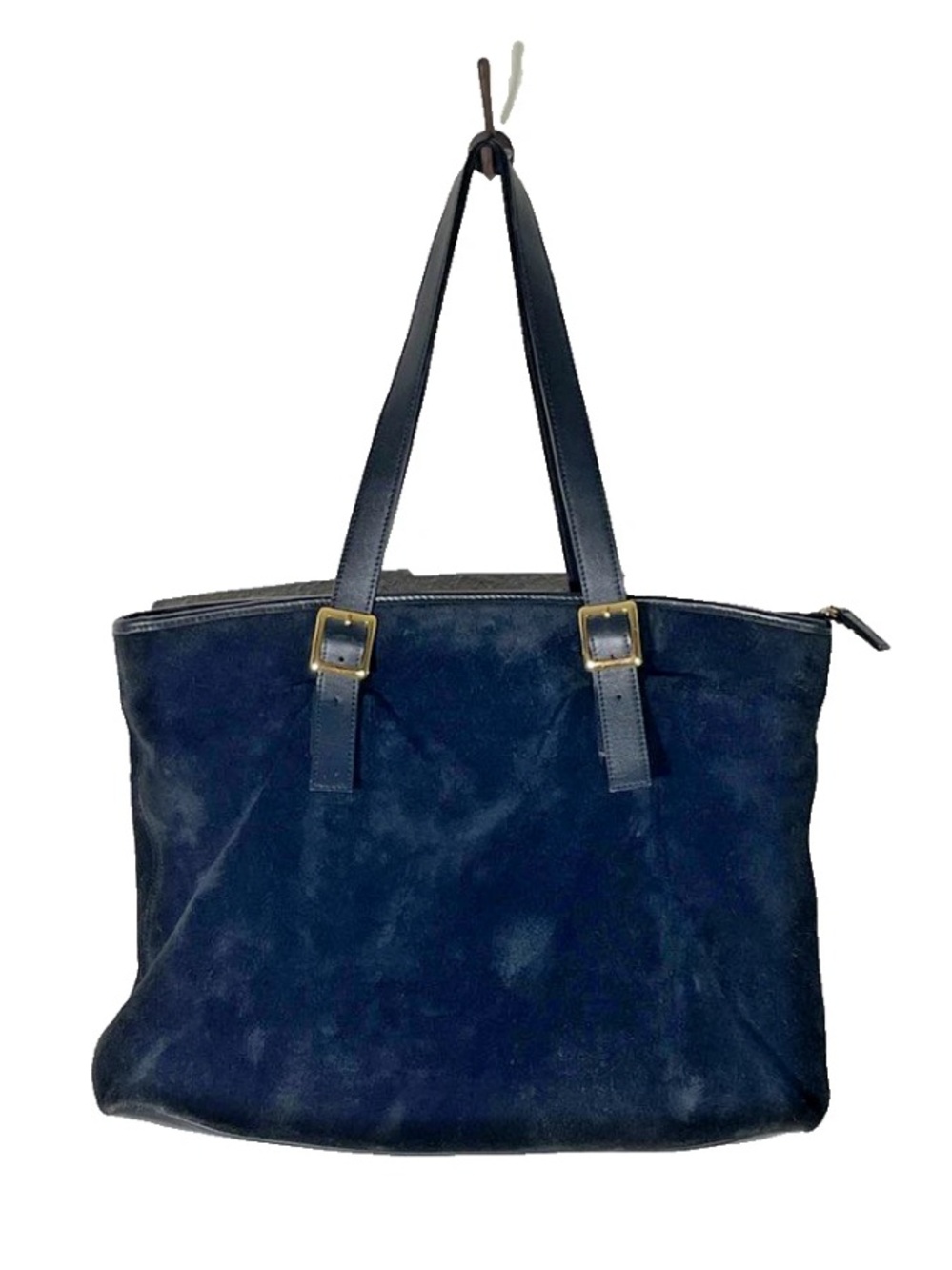 Levenger Tote Bag Women's Large Black Leather Suede Shoulder Zip Work Handbag